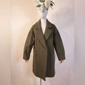 Korean Oversized Wool-Blend Olive Green Coat